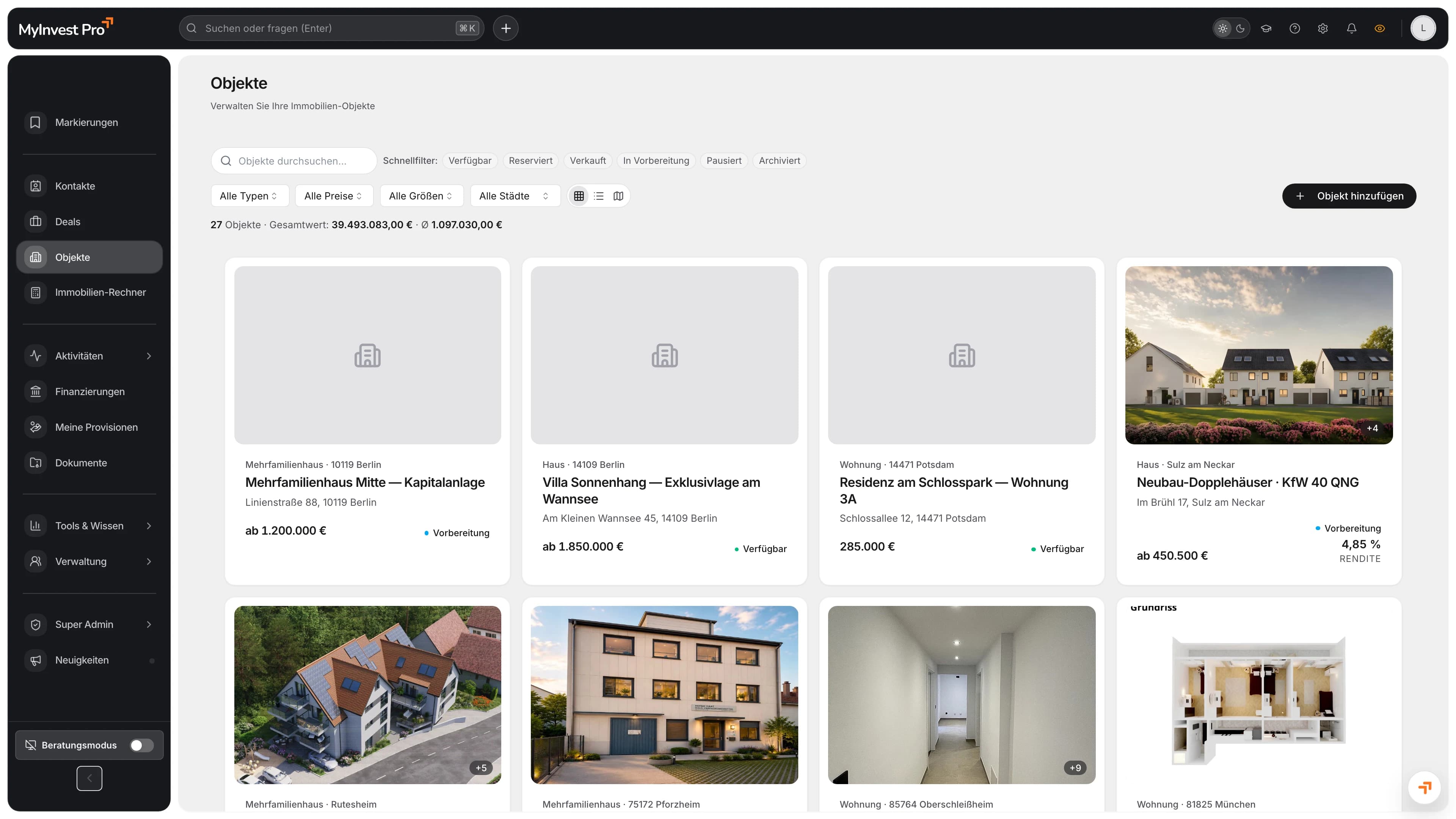 Objektverwaltung MyInvest Pro