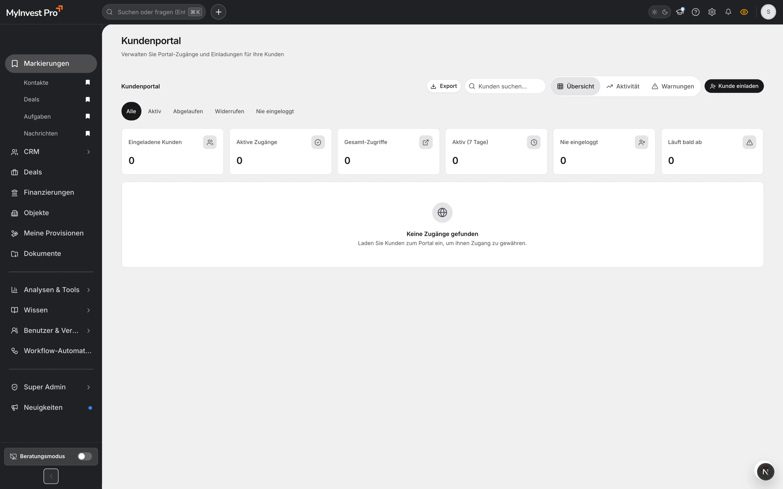 Kundenportal mit Dokumenten- und Statusansicht