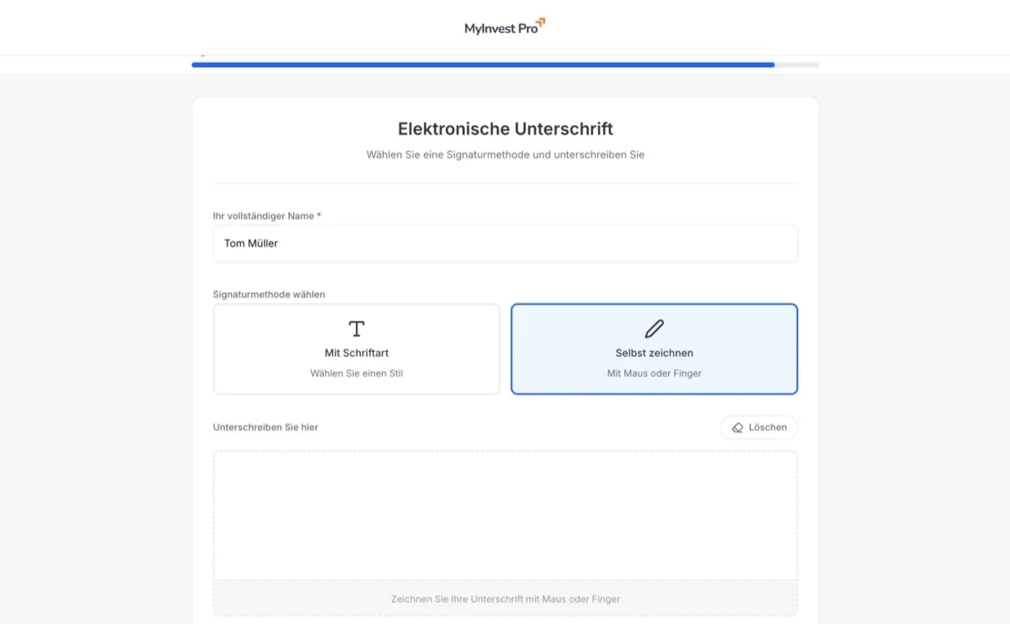 Digitale Selbstauskunft mit eIDAS-konformer E-Signatur in MyInvest Pro