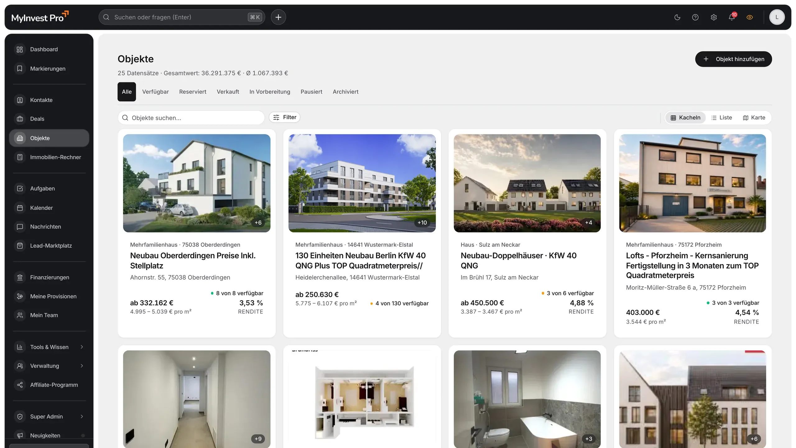 MyInvest Pro Objekt-Verwaltung mit zentraler Einheiten- und Dokumentenverwaltung