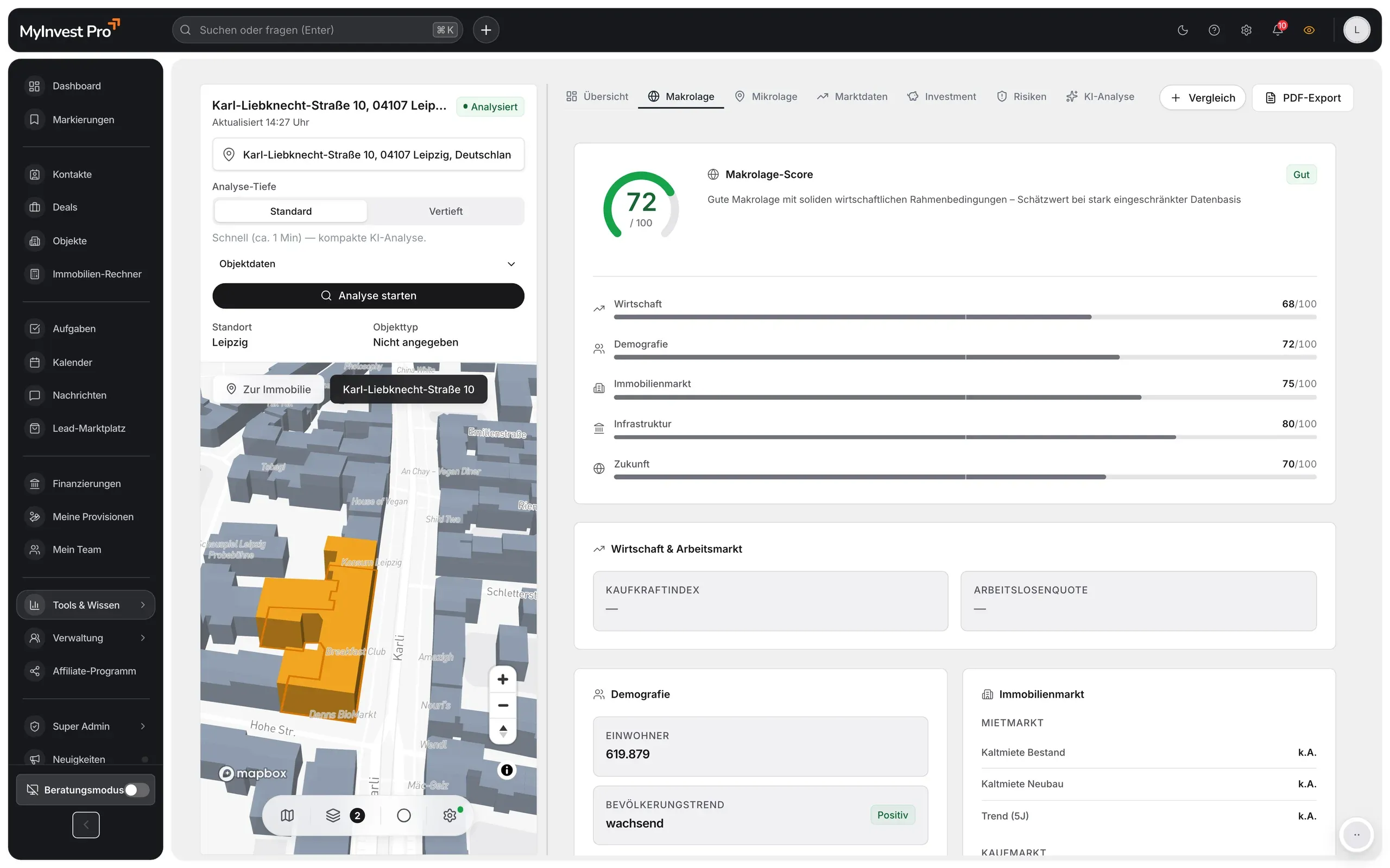 Makrolage-Analyse mit Wirtschaft, Demografie und Zukunfts-Score