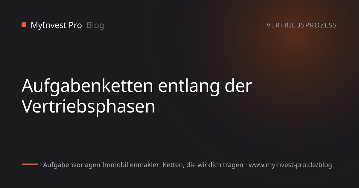 Schlüsselgrafik „Aufgabenketten entlang der Vertriebsphasen“ zum Artikel „Aufgabenvorlagen Immobilienmakler: Ketten, die wirklich tragen“