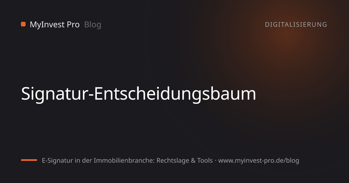 Schlüsselgrafik „Signatur-Entscheidungsbaum“ zum Artikel „E-Signatur in der Immobilienbranche: Rechtslage & Tools“