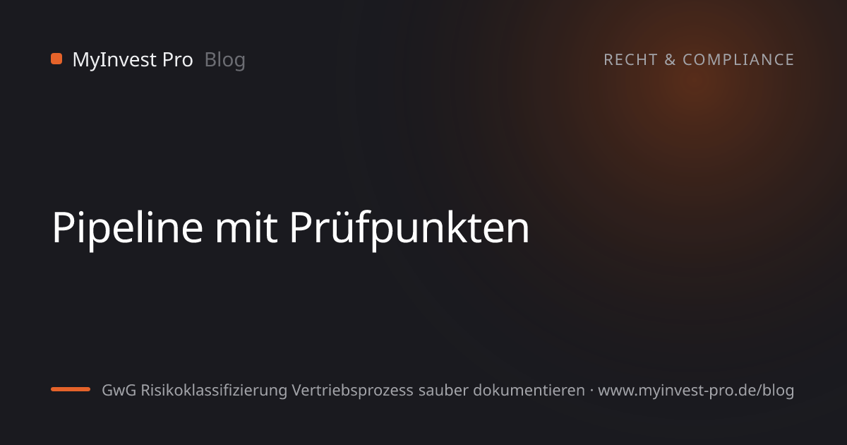 Schlüsselgrafik „Pipeline mit Prüfpunkten“ zum Artikel „GwG Risikoklassifizierung Vertriebsprozess sauber dokumentieren“
