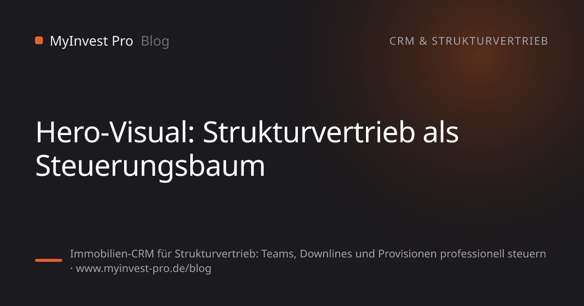 Schlüsselgrafik „Hero-Visual: Strukturvertrieb als Steuerungsbaum“ zum Artikel „Immobilien-CRM für Strukturvertrieb: Teams, Downlines und Provisionen professionell steuern“
