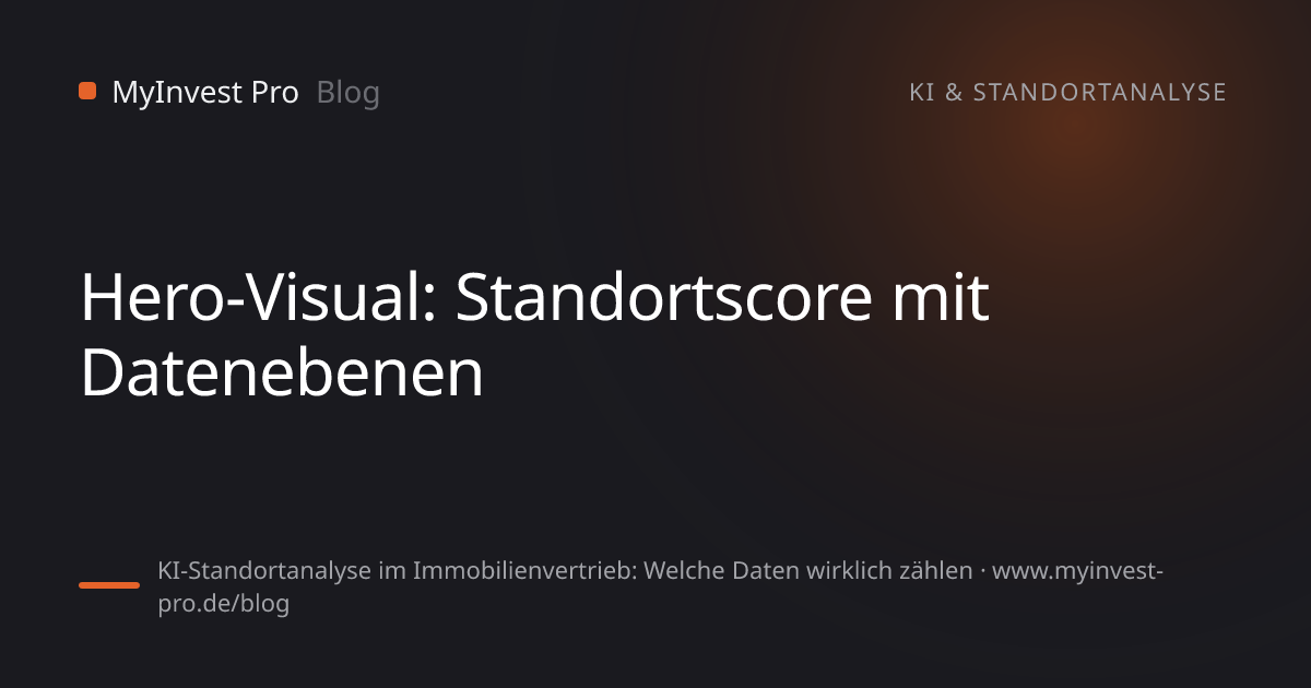 Schlüsselgrafik „Hero-Visual: Standortscore mit Datenebenen“ zum Artikel „KI-Standortanalyse im Immobilienvertrieb: Welche Daten wirklich zählen“