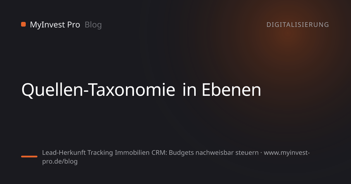 Schlüsselgrafik „Quellen-Taxonomie in Ebenen“ zum Artikel „Lead-Herkunft Tracking Immobilien CRM: Budgets nachweisbar steuern“