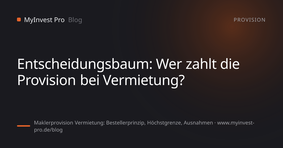 Schlüsselgrafik „Entscheidungsbaum: Wer zahlt die Provision bei Vermietung?“ zum Artikel „Maklerprovision Vermietung: Bestellerprinzip, Höchstgrenze, Ausnahmen“