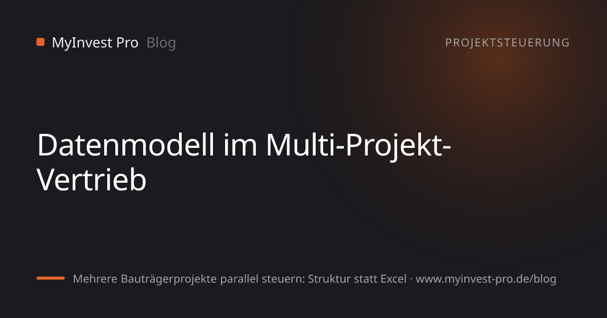 Schlüsselgrafik „Datenmodell im Multi-Projekt-Vertrieb“ zum Artikel „Mehrere Bauträgerprojekte parallel steuern: Struktur statt Excel“
