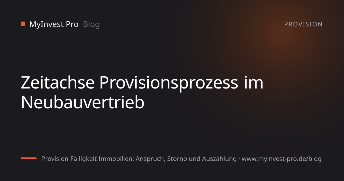 Schlüsselgrafik „Zeitachse Provisionsprozess im Neubauvertrieb“ zum Artikel „Provision Fälligkeit Immobilien: Anspruch, Storno und Auszahlung“