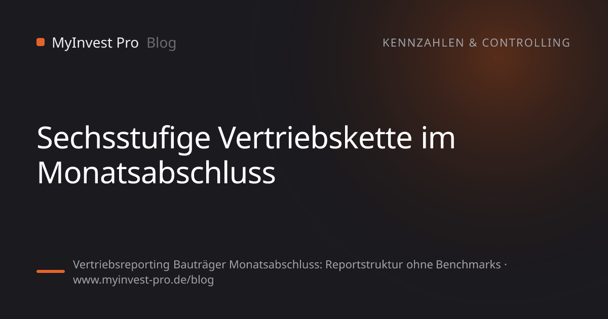 Schlüsselgrafik „Sechsstufige Vertriebskette im Monatsabschluss“ zum Artikel „Vertriebsreporting Bauträger Monatsabschluss: Reportstruktur ohne Benchmarks“
