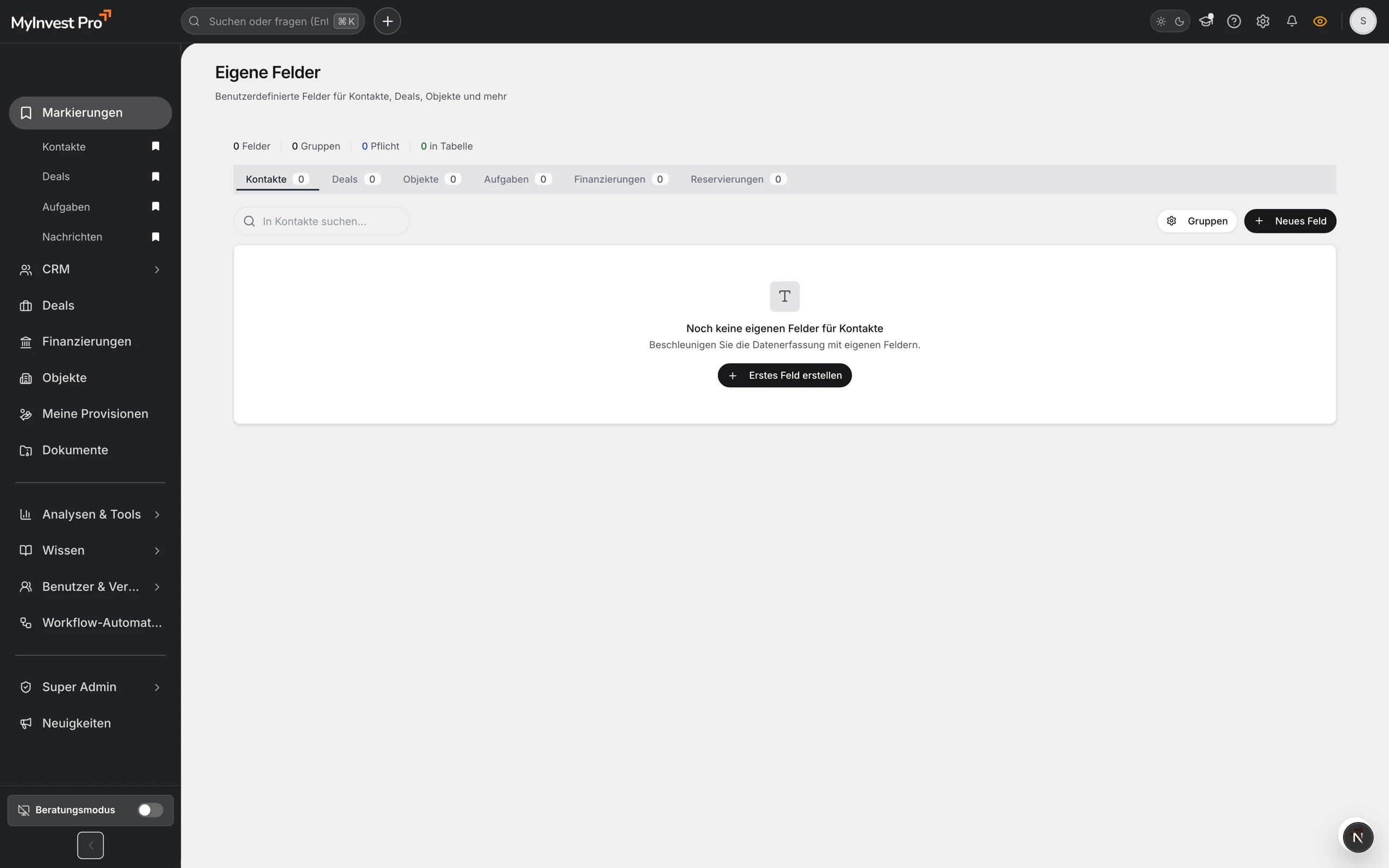 MyInvest Pro Custom Fields für flexible CRM-Anpassung